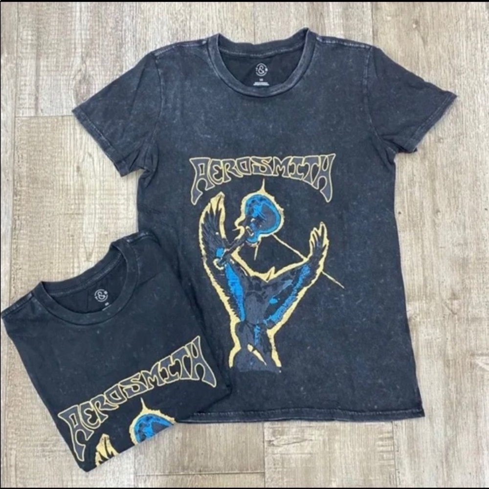 Aerosmith T Shirt Tee BAND TEE Black Vintage Wash Band Tee XS